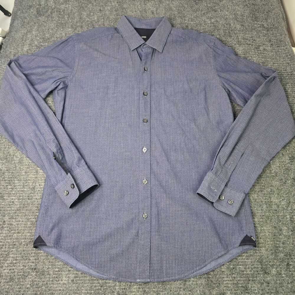 Mens Hugo Boss Long Sleeve Button Shirt Medium Sharp Fit Geometric Sony Costumes